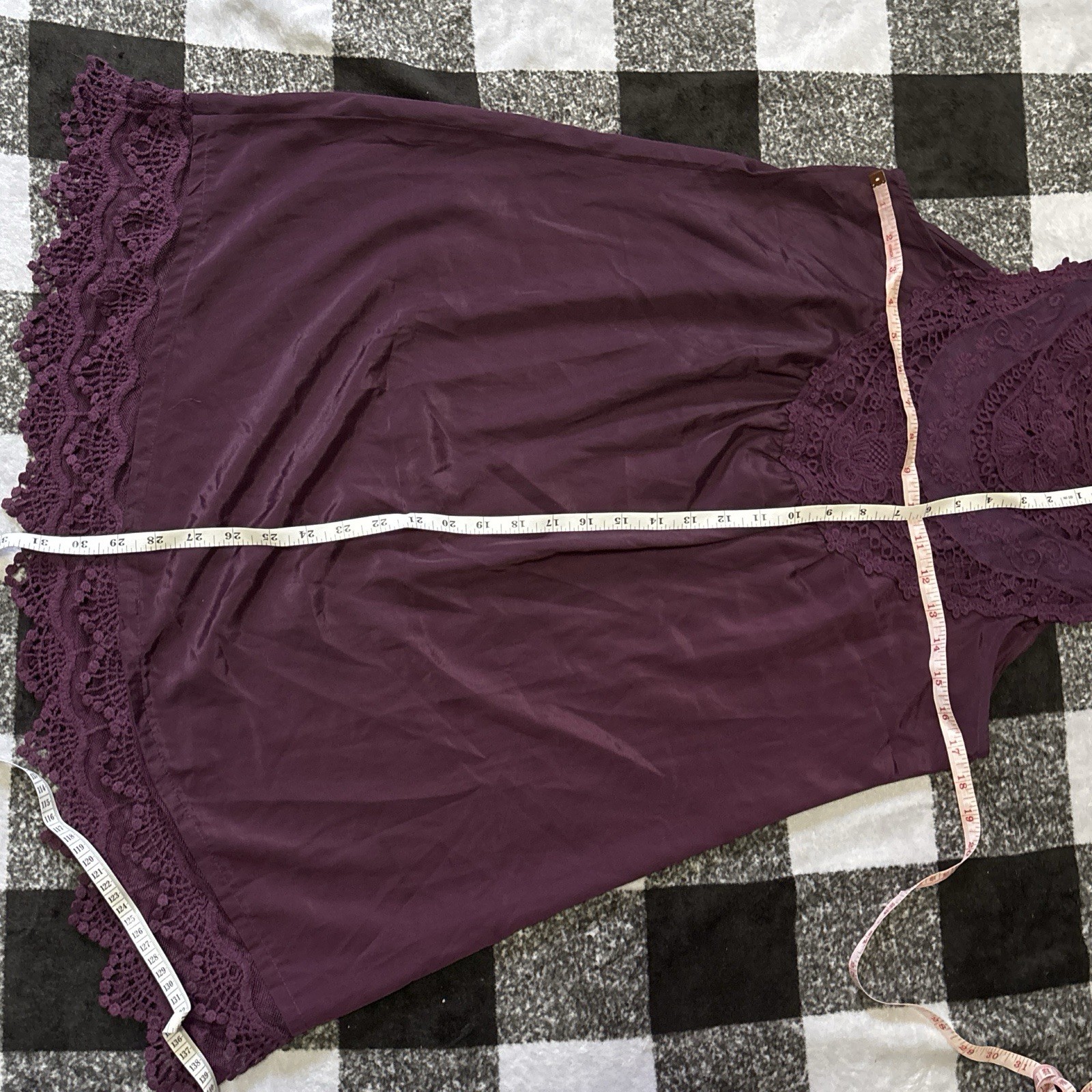 Vanity Women’s Small Purple Solid A-Line Lace Trim Round Neck Sleeveless Dress