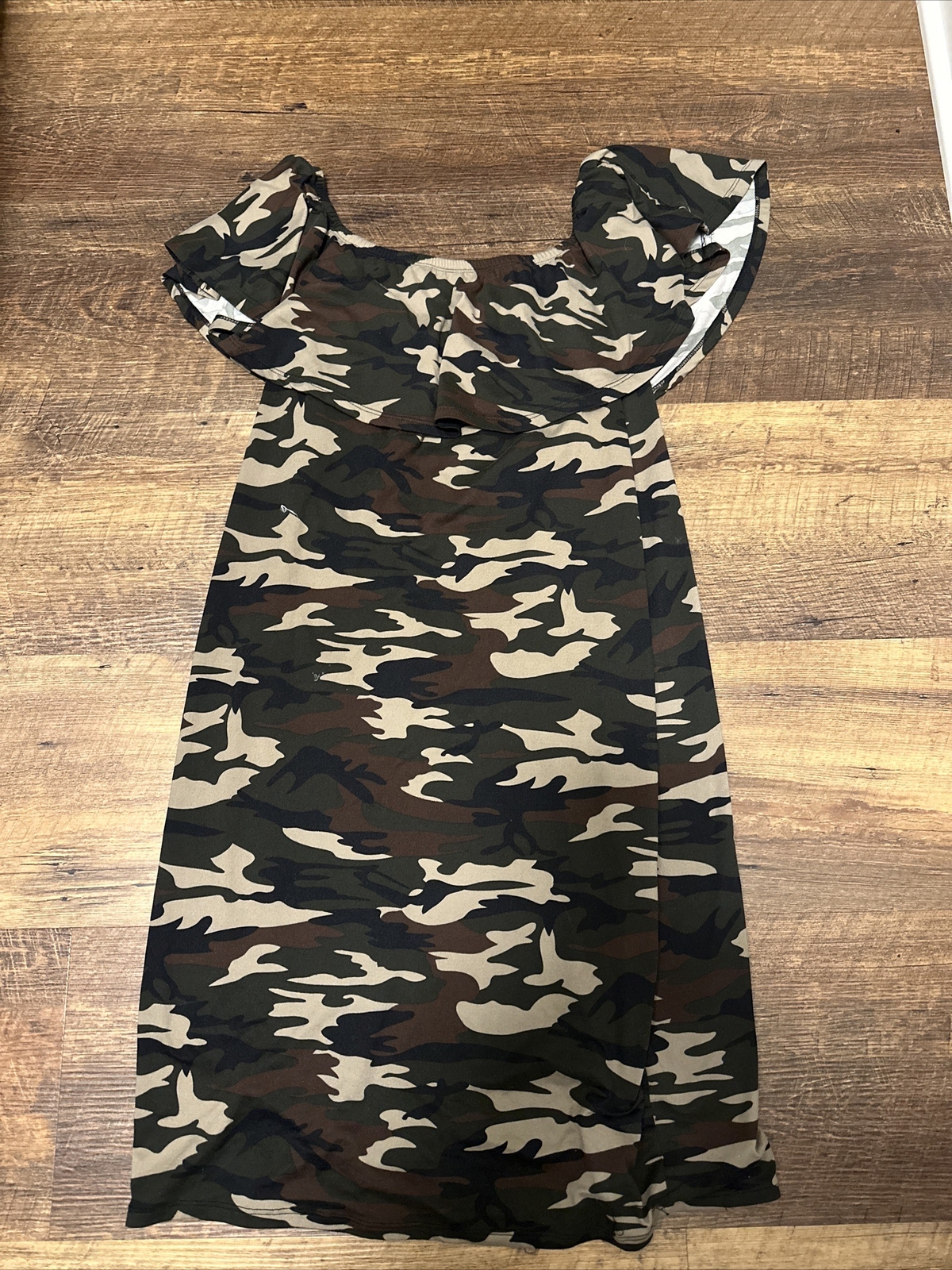 Absolutely Love It Ruffle Bodycon Olive Camo Camouflage Dress Size 2X