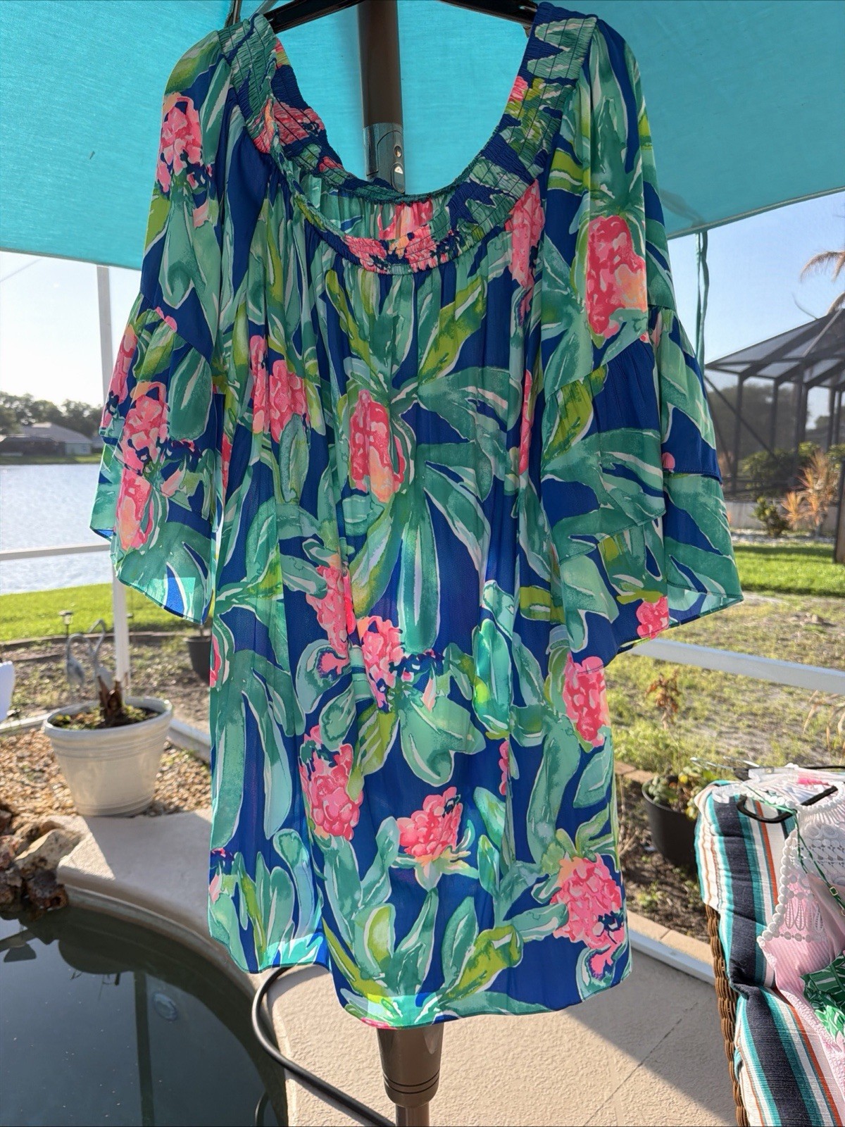 Lilly Pulitzer Tobyn Tunic Dress Womens XL Gypset Paradise Floral Off Shoulder