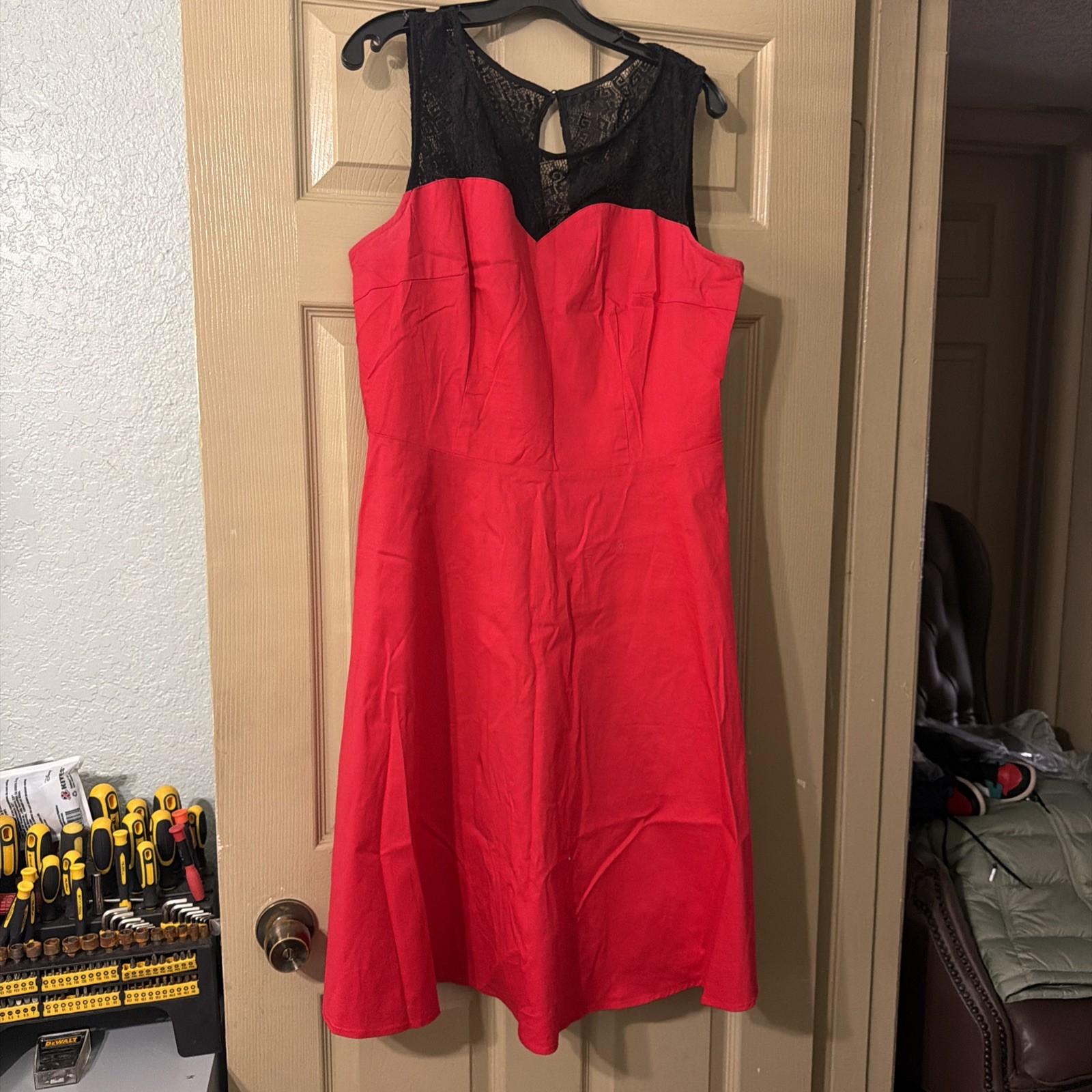 bbouninedress Red Black Solid Lace Sweetheart Sleeveless A-Line Knee 3xl Zip