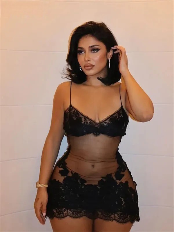 Shestyle Lace Transparent Mini Dress Sexy Women Wrapping Spaghetti Embroidery