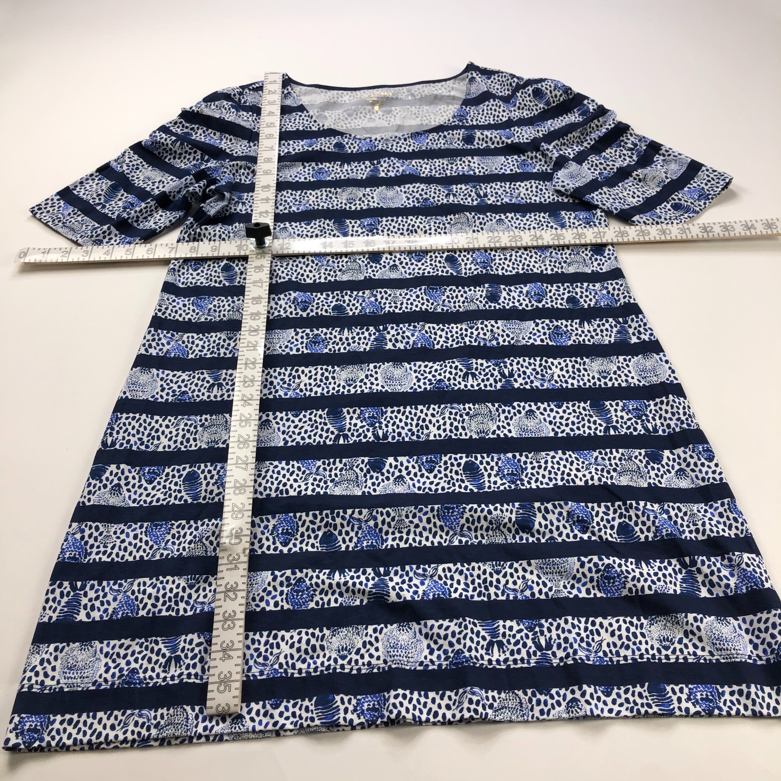 Lilly Pulitzer XL 100% Pima Cotton Above Knee T-Shirt Dress Blue All Over Print
