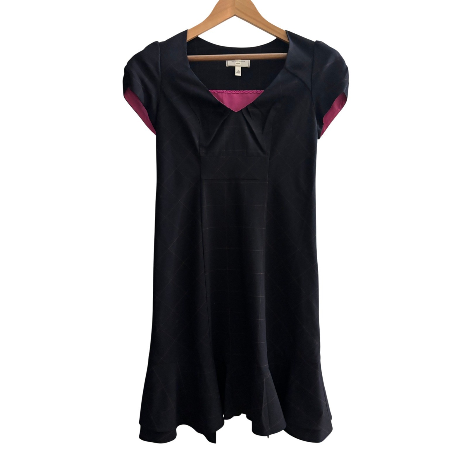 Moulinette Soeurs Anthropologie Black Grid Pink Trim Sweetheart Dress Size 8
