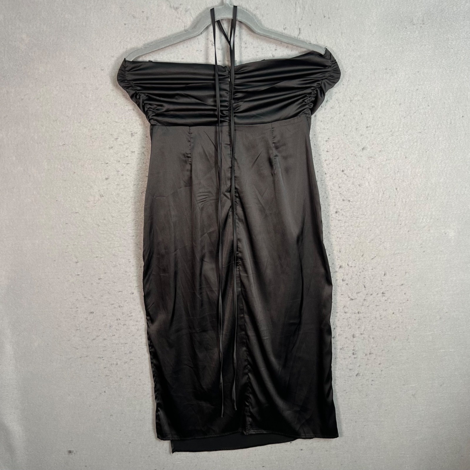 Danielle Bernstein Black Off-Shoulder Satin Midi Dress Size Small