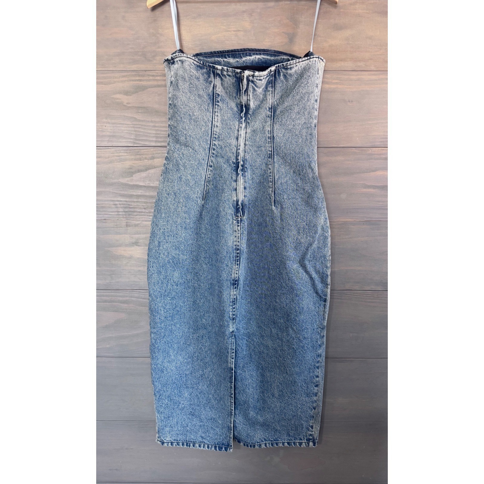 GRLFRND Sequin Strapless Denim Midi Dress Light Wash Blue GF4576-S24 Size Medium