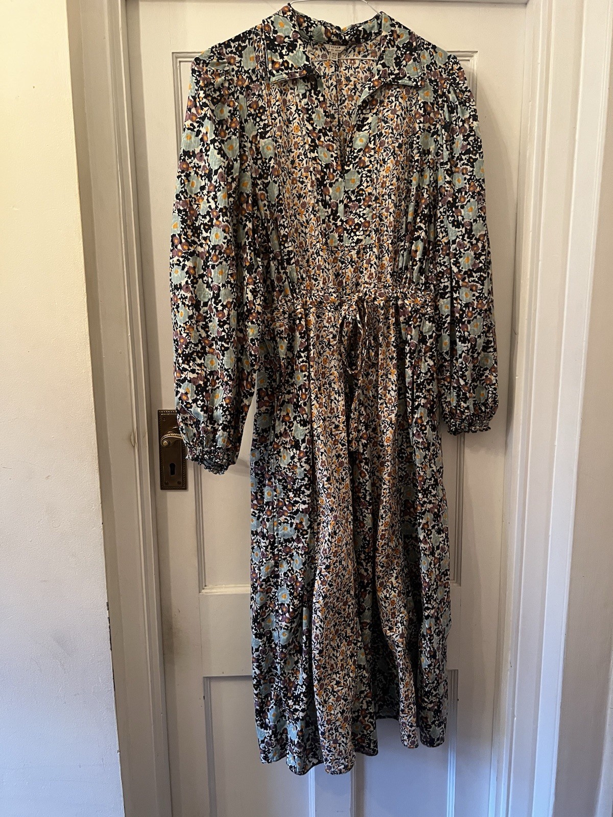 Jigsaw Multicoloured Floral Contrast Cotton Midi Shirt Dress, UK 12