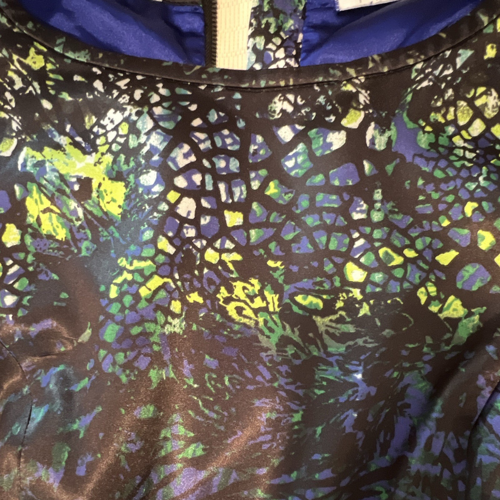 Tahari Black Blue Green Satin Sheath Dress Sleeveless Round Neck Lined Zip 2