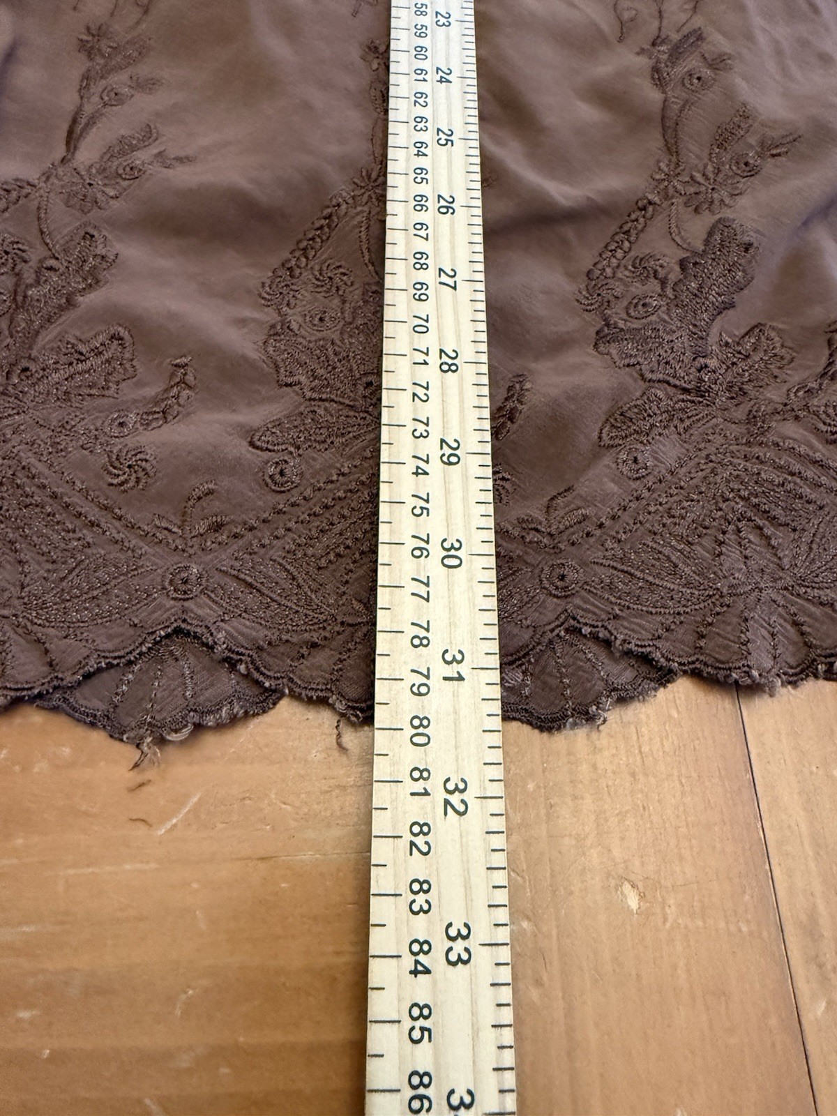 Cleo + Wolf Brina Boho Embroidered Mini Dress Scalloped Brown L Countrycore Chic