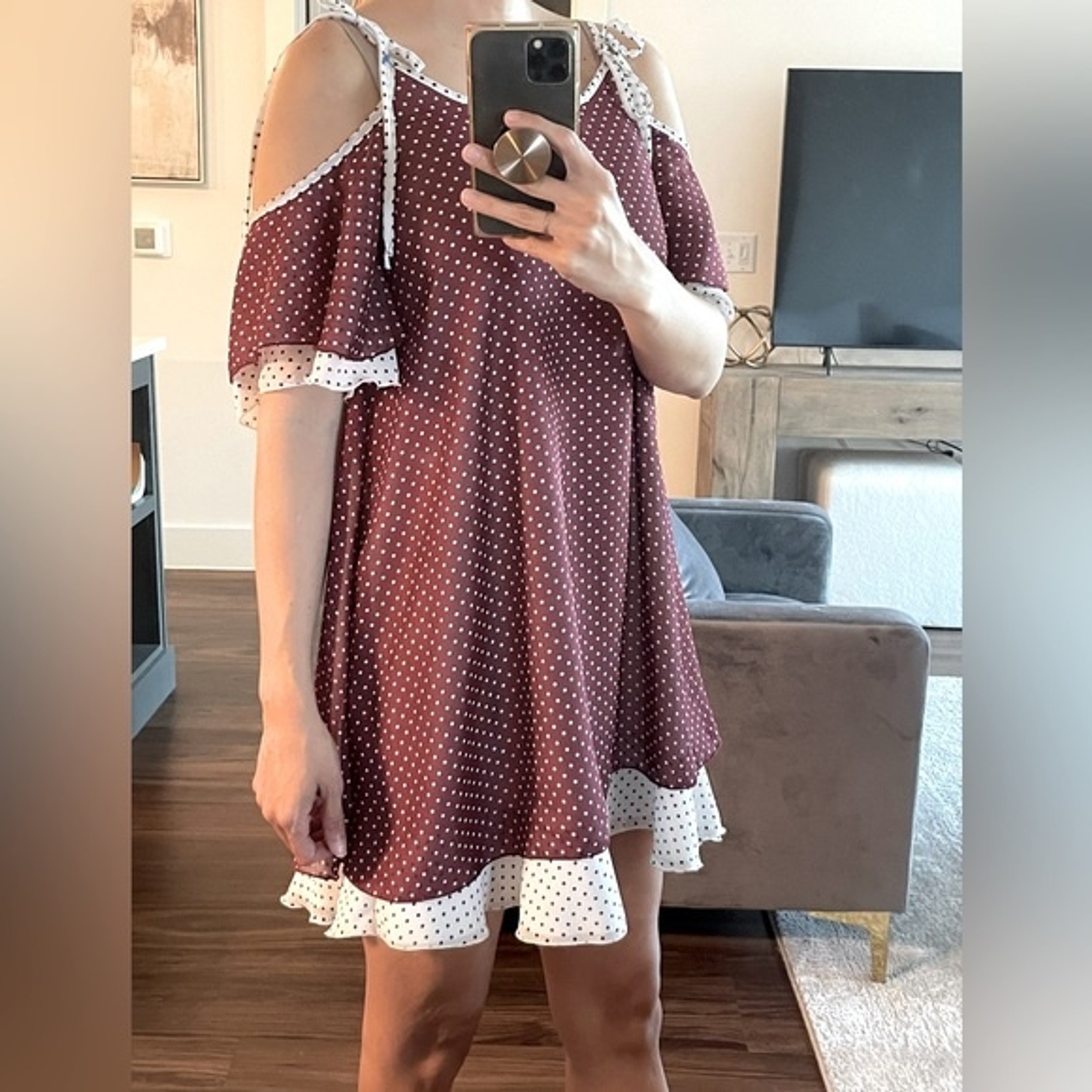 Collegiate Outfitters maroon and white babydoll game day dress. Size XS