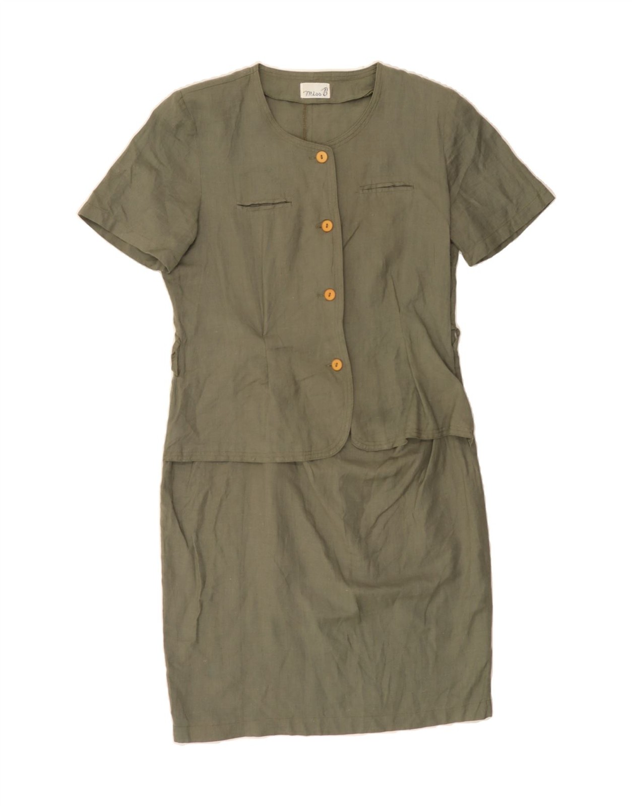 VINTAGE Womens Peplum Dress IT 46 Large Khaki Flax CX45