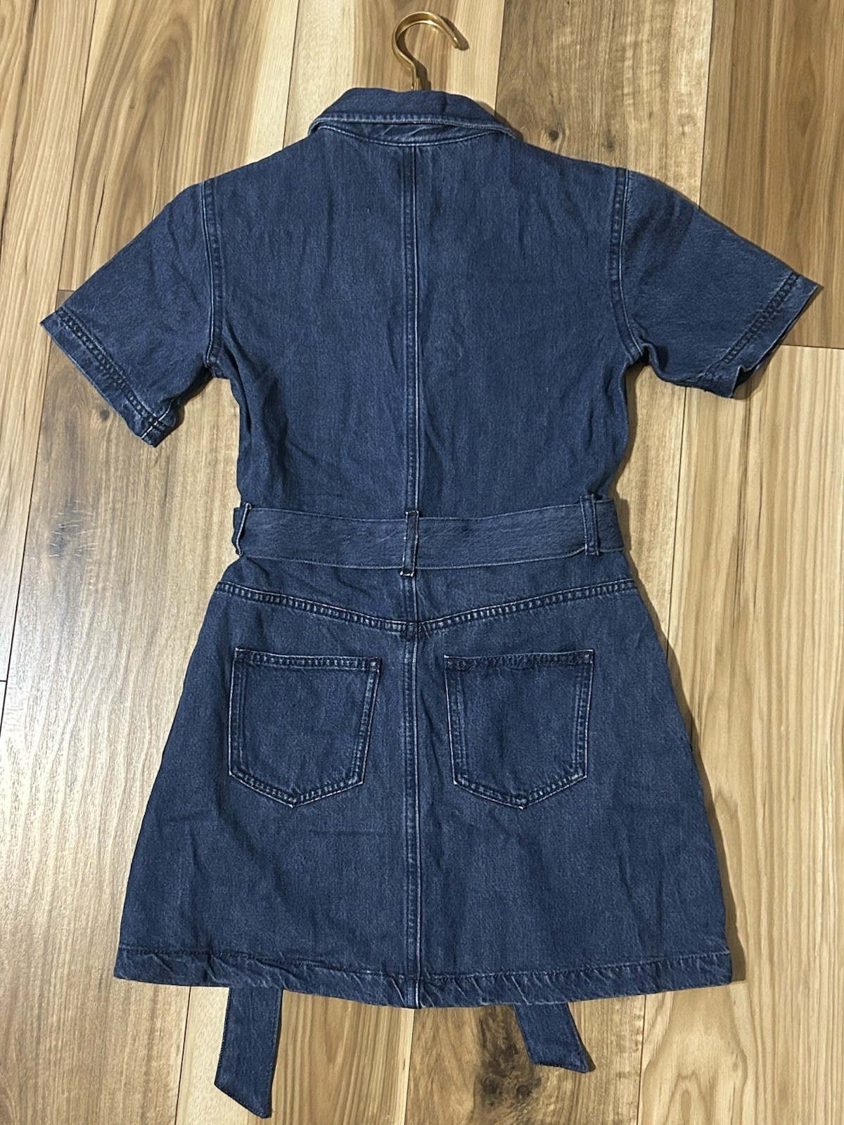 7 For All Mankind Lustre Blue Denim Button Down Shirt Dress with Tie Belt