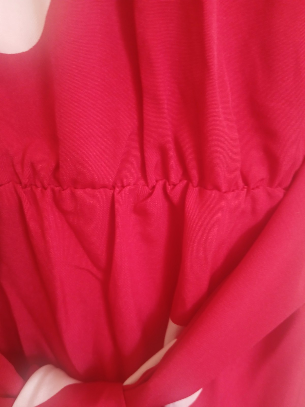 Women’s Red/White Polka Dot V-Neck Flutter Sleeve Tie Waist Midi Dress 3XL