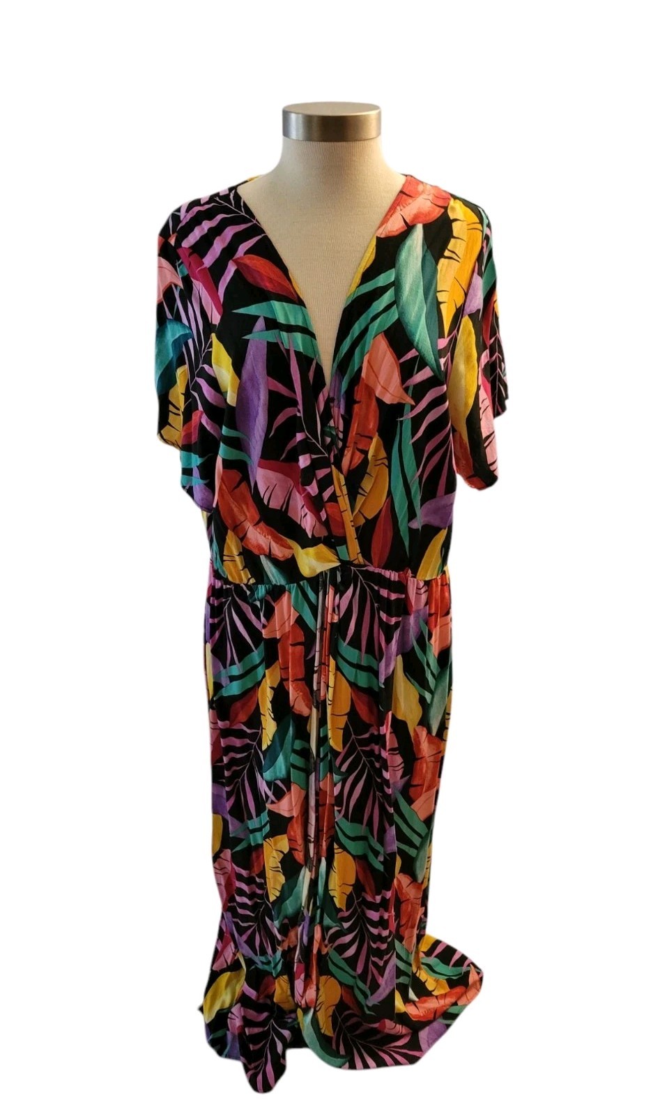 City Chics Dress Tropical Floral Faux Wrap Dress Size 18