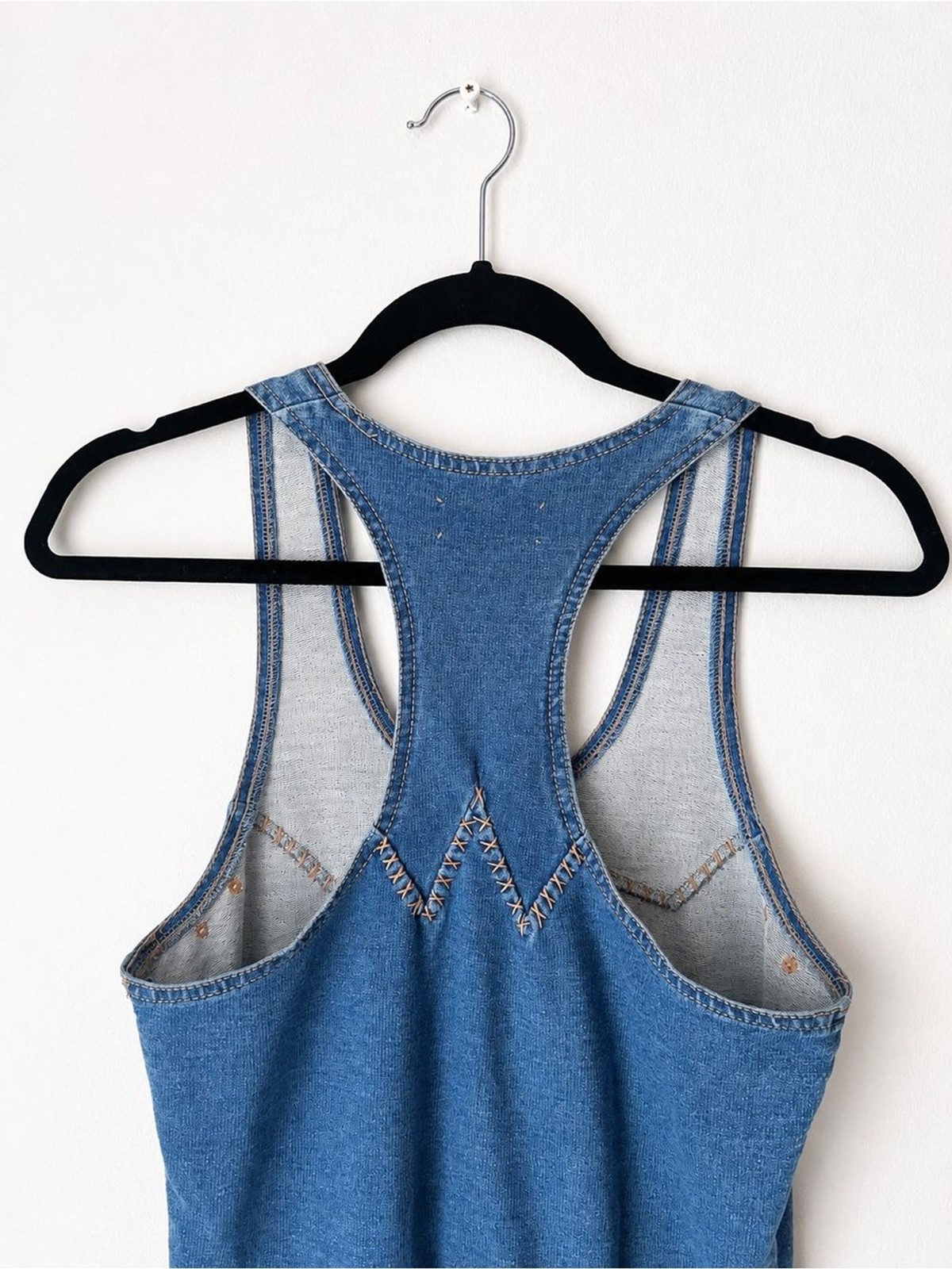 Blue Denim-Inspired Cotton Racerback Tank Dress with Pockets | Boho | Stretchy