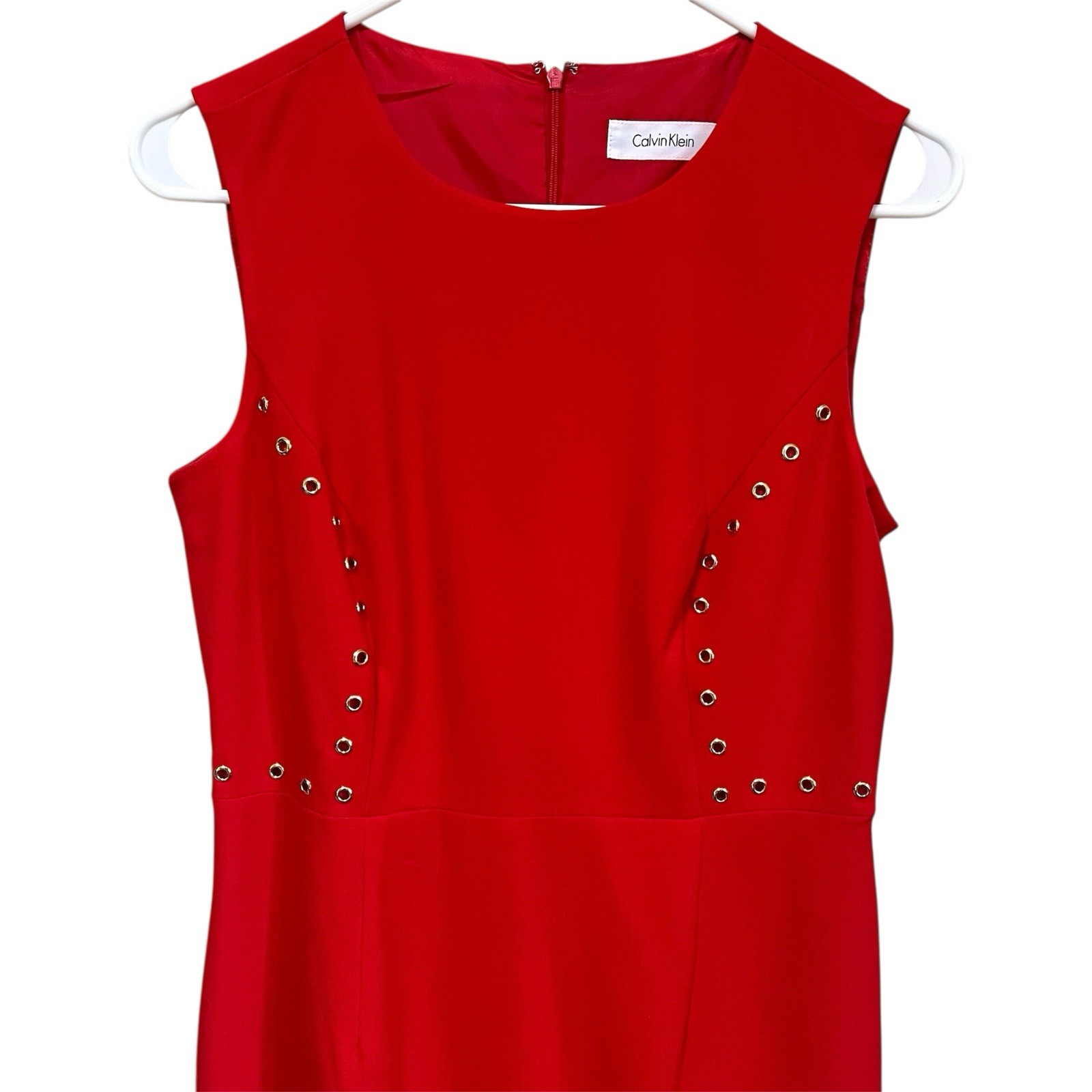 Calvin Klein Red Studded Classic Holiday Office Party Sleeveless Dress; Size 6