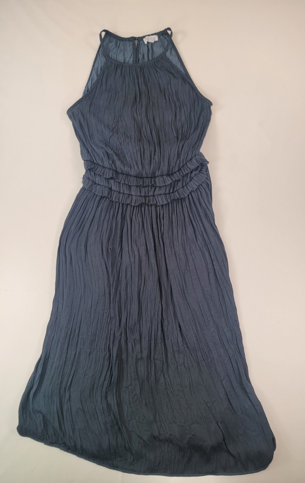 Current Air Black Crinkle Midi Dress Peephole Back Ruffle Detail Size S
