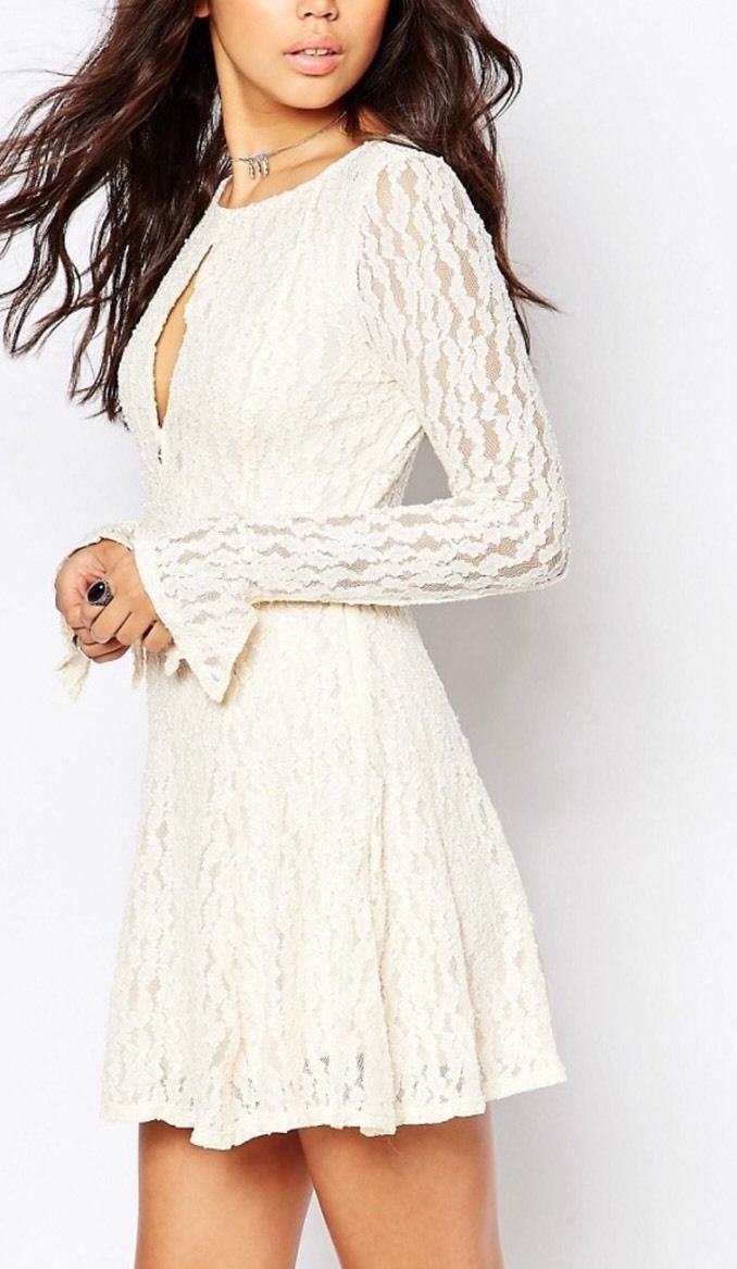 NWT FREE PEOPLE SzS LACEY FIT & FLARE LONG SLEEVE STRETCH DRESS IN SHEARLING$128
