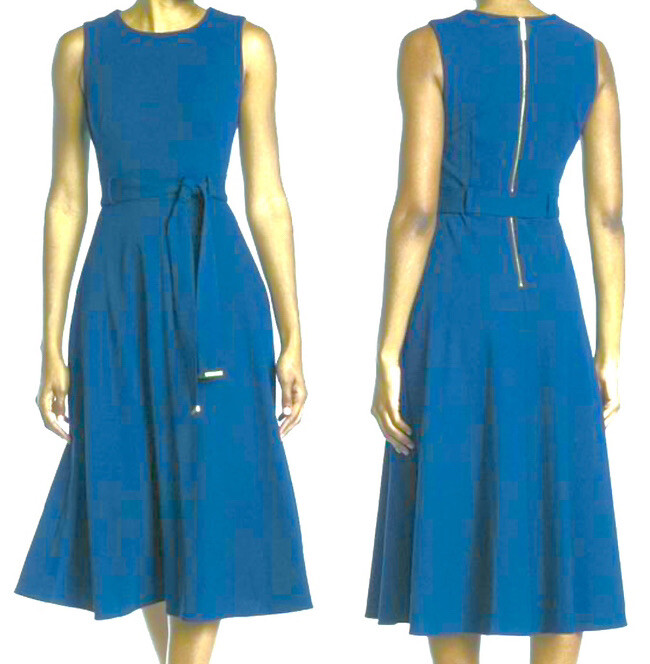 CALVIN KLEIN S/LESS FIT&FLARE KNEE LENGTH (40.5in) DRESS, BLUE AZURE, SIZE 6 NWT
