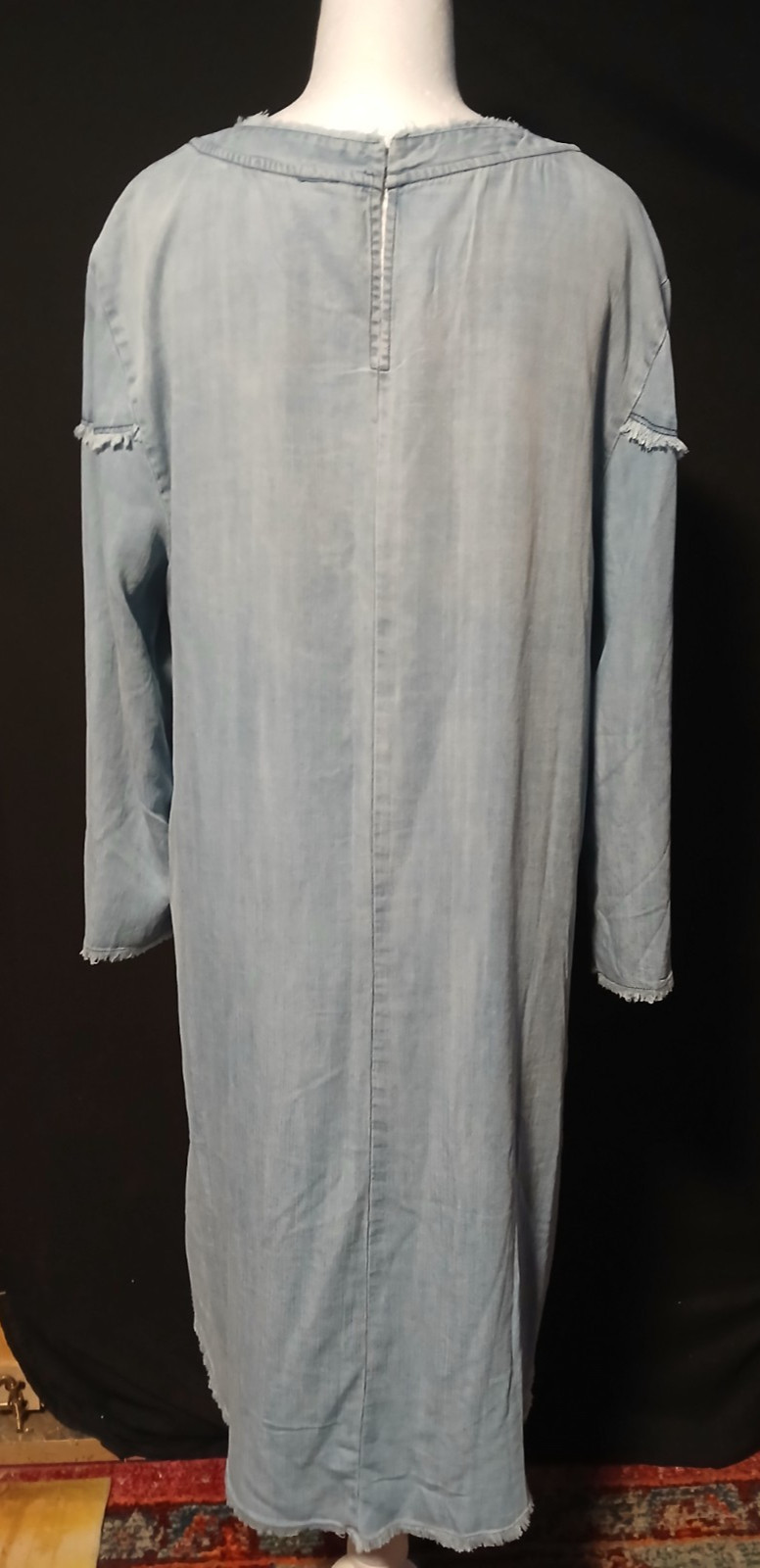 Rush Soft Denim Light Washed Blue Jean Frayed Dress Small