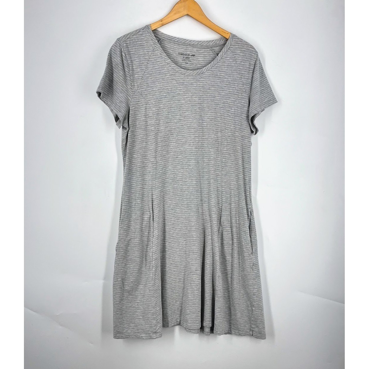 Toad&Co Womens Windmere SS Dress XL Grey Striped Organic Cotton Tencel T1772802
