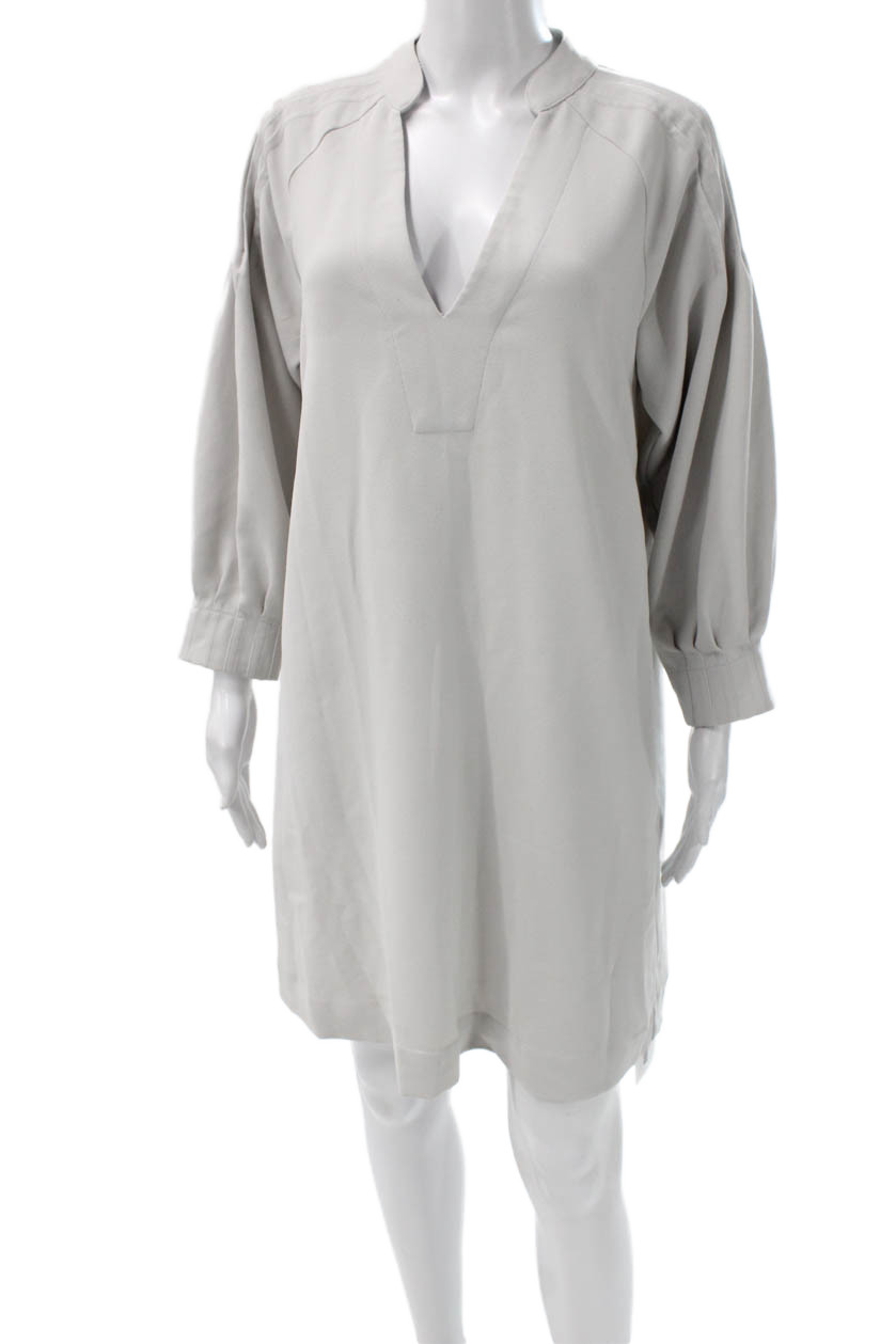 Brochu Walker Womens Shirt Dress Gray Vneck Long Sleeve Cotton Knee Size M
