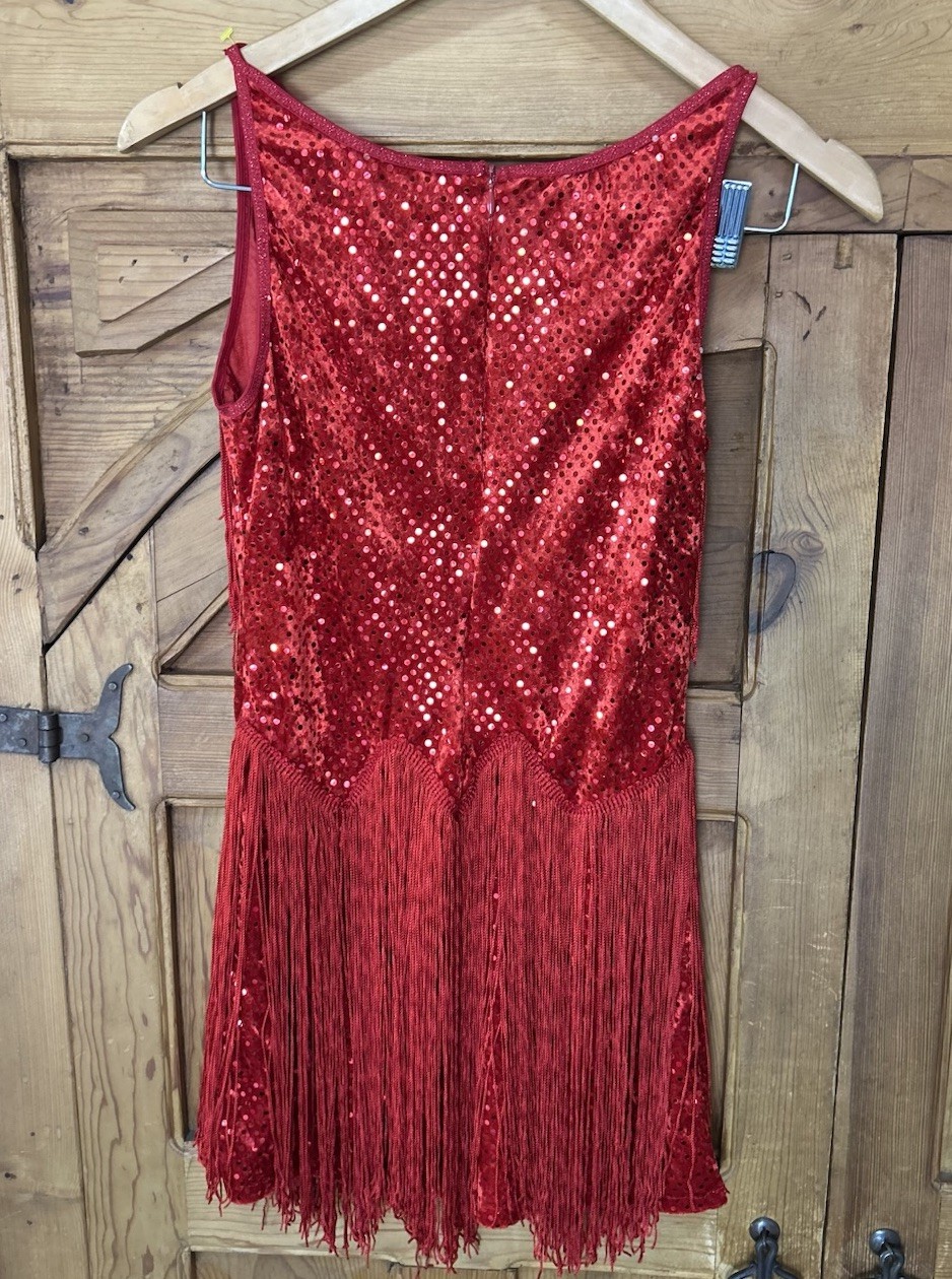 Vtg Charades Chicago red Flapper Sequin Fringe Dress Size Small HTF