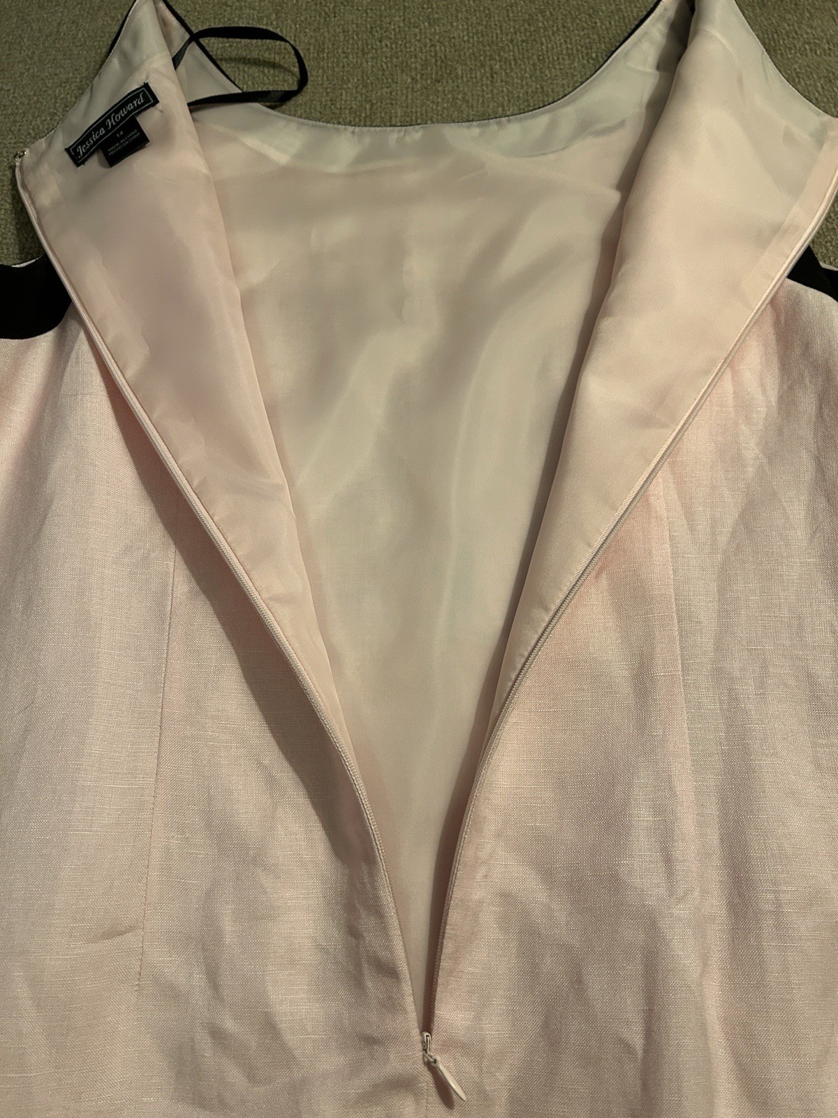 J Howard Pink W/ Black Embroidery Sequin Trim Shift Linen Sleeveless Dress SZ 14