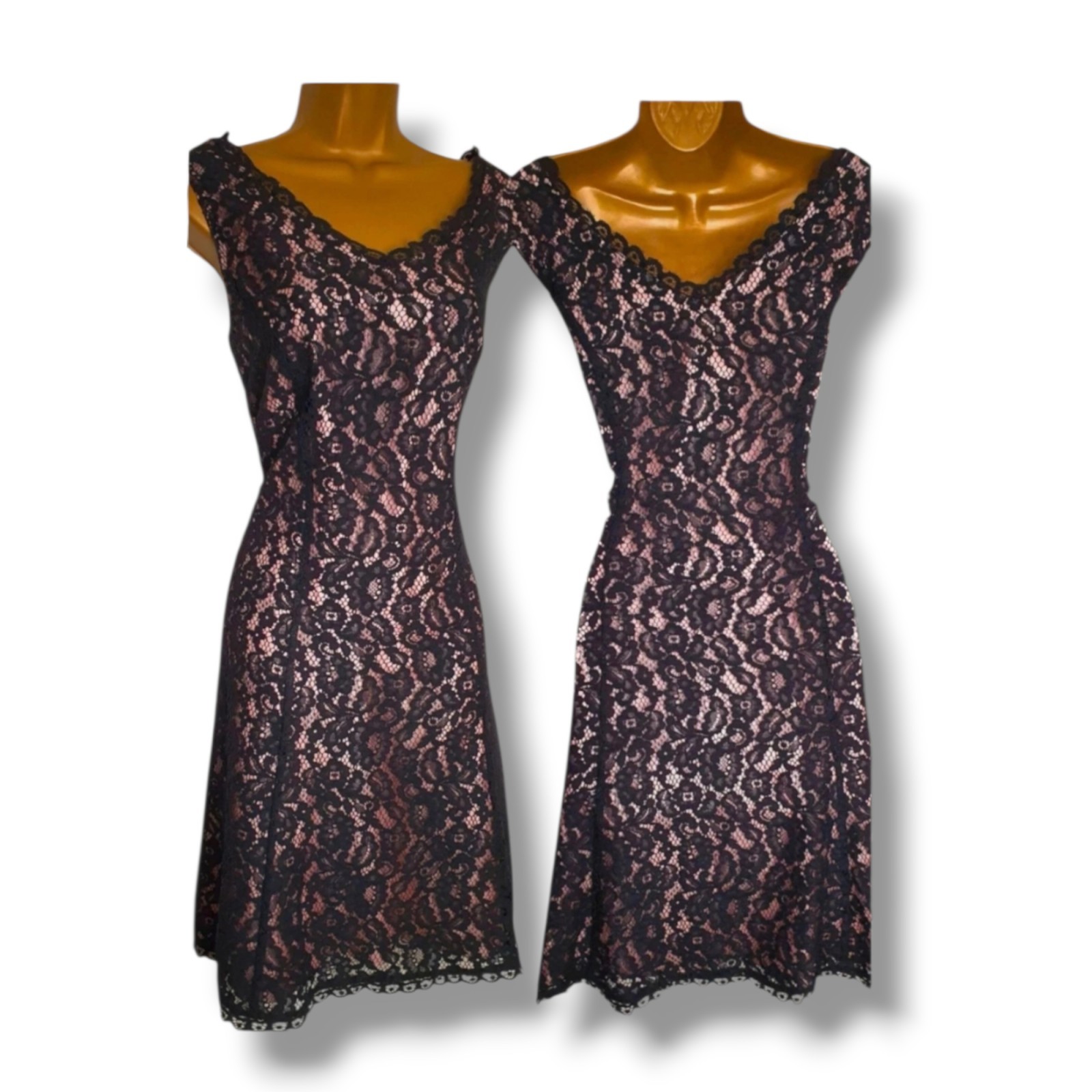 Jacques Vert Black Lace Dress Size 12 Pink Satin Lining Evening Party Cruise