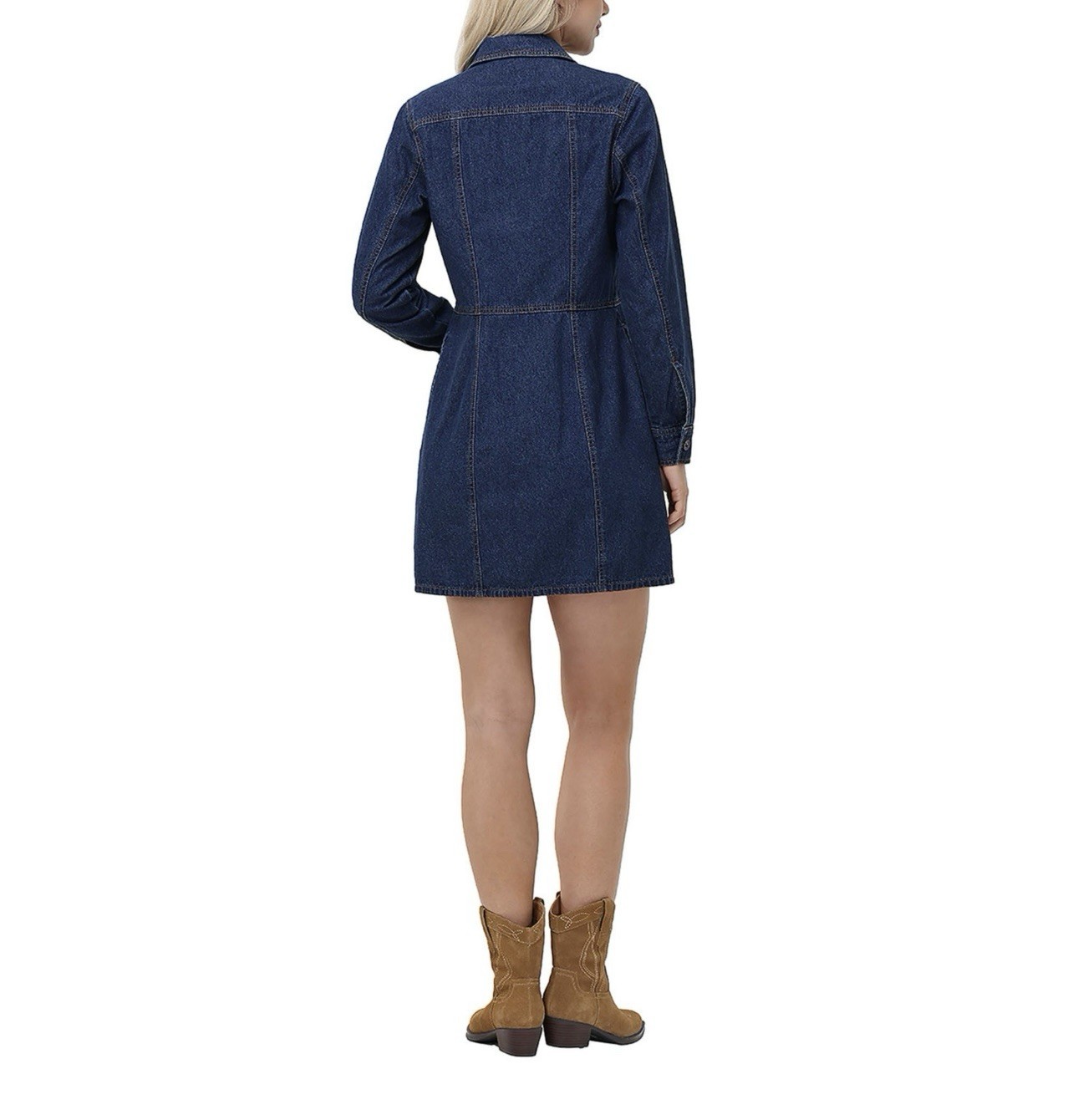 Frye Denim Dress Size Large Mini Button Front Dual Chest Pockets Dark Wash NEW