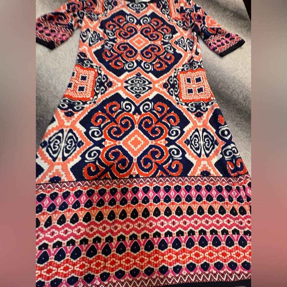 Eliza J Orange Blue White Print Shift Casual Office Work Dress 6
