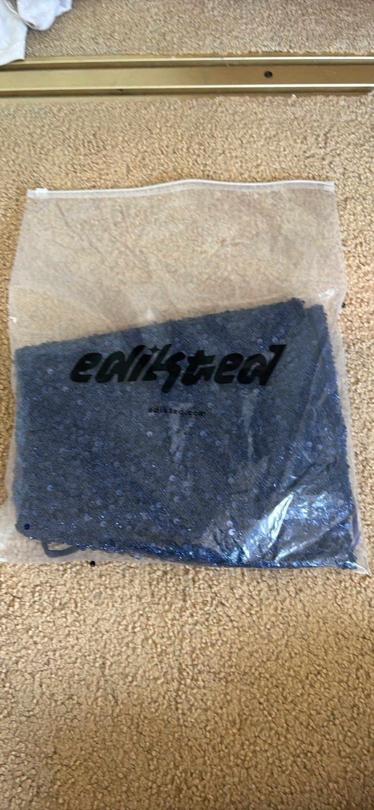 Edikted Blue Sequin Spaghetti Strap Lace-Up Back Bodycon Mini Dress S