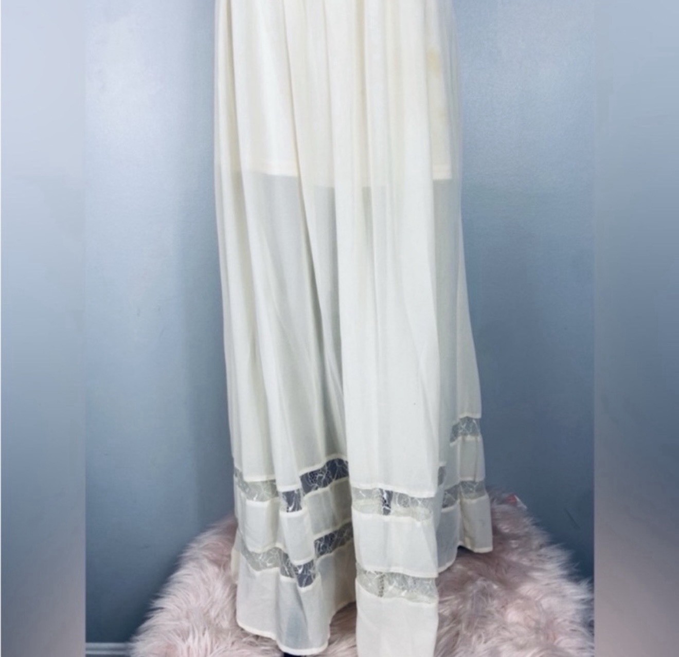 Aniina floor length cream/green trim lace dress size medium