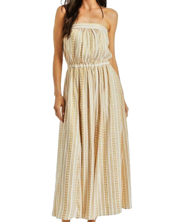 NWT DREW Rachel Strapless dress size medium cream gold midi designer goddess