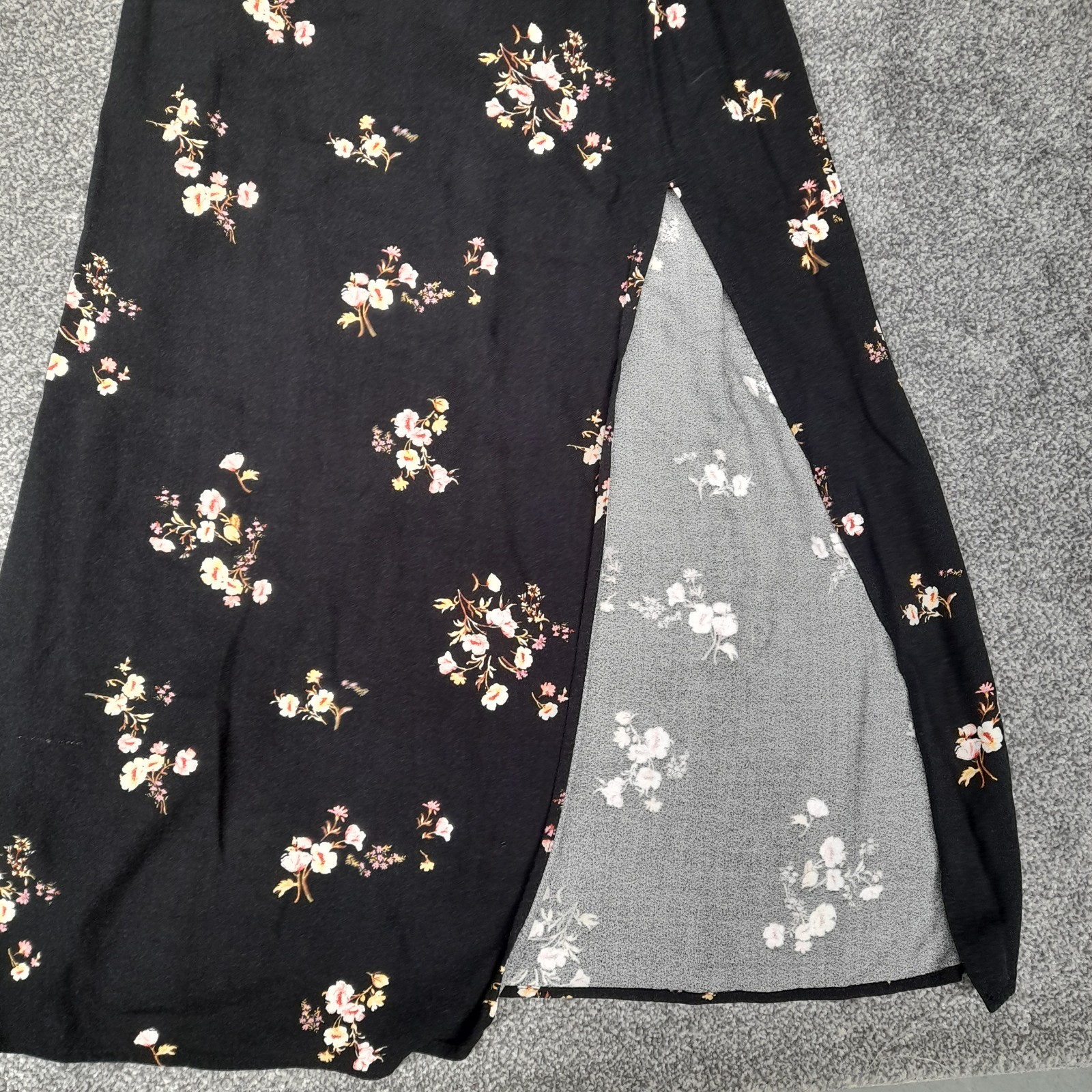 Abercrombie & Fitch Floral Midi Dress Women’s XS Black Side Split Slip Dress