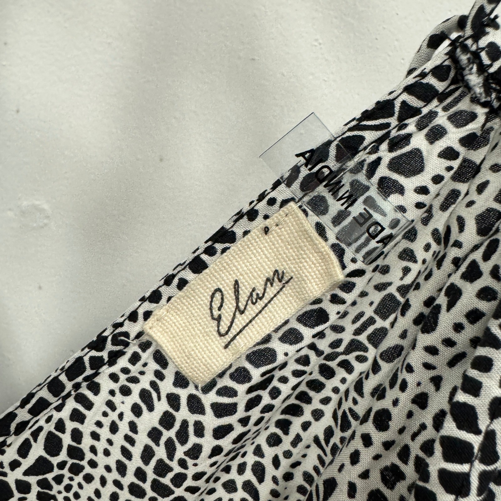 Elan Black White Animal Print Tassel Maxi Dress Small V-Neck Strappy Back Slit