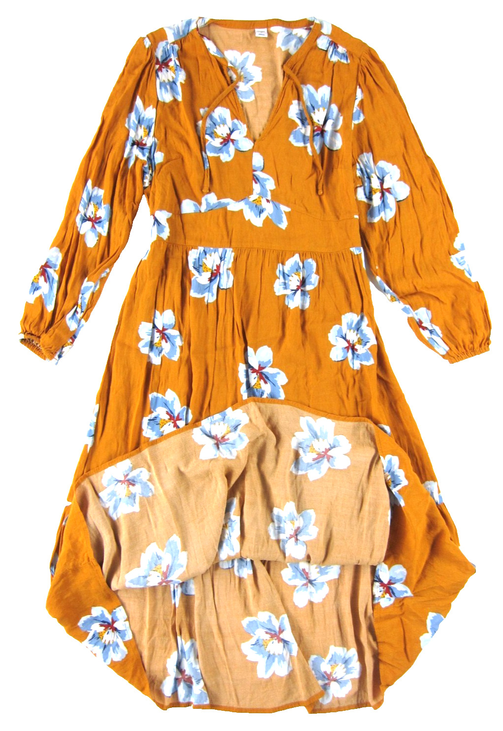 Old Navy Orange Blue White Floral Rayon Long Sleeve Tiered Maxi Smock Dress Med