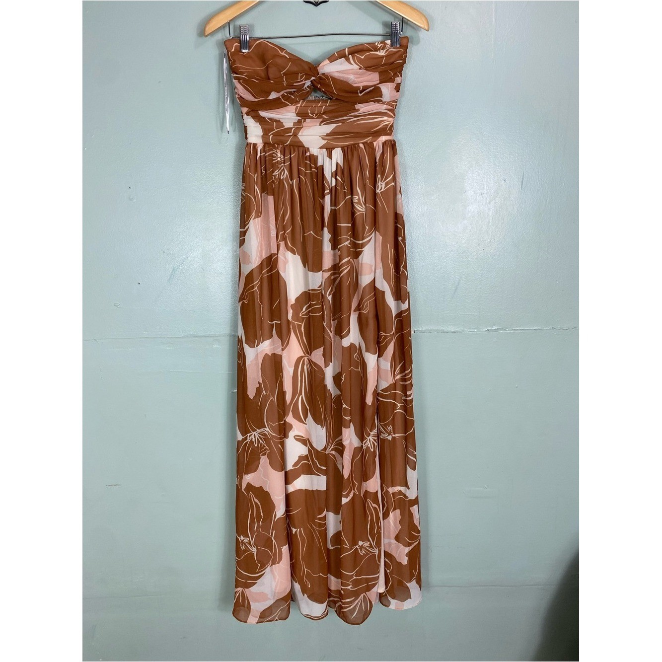 Katie May Adele Strapless Gown Brown Floral Cut Out Small