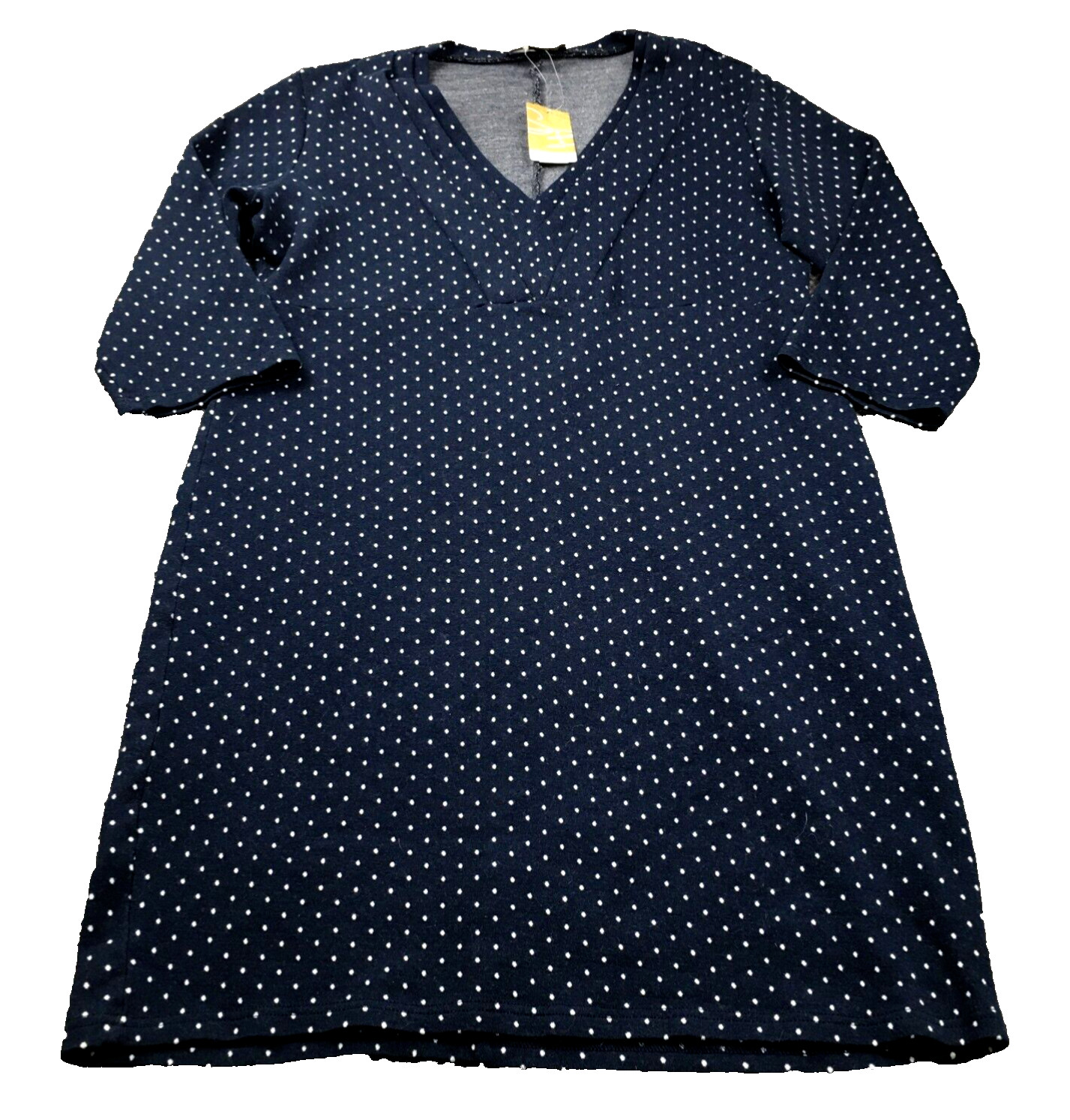 Suzanne Betro Dress Sz 1X Navy Polka Dot Stretch 3/4 Sleeve Empire Waist NWT