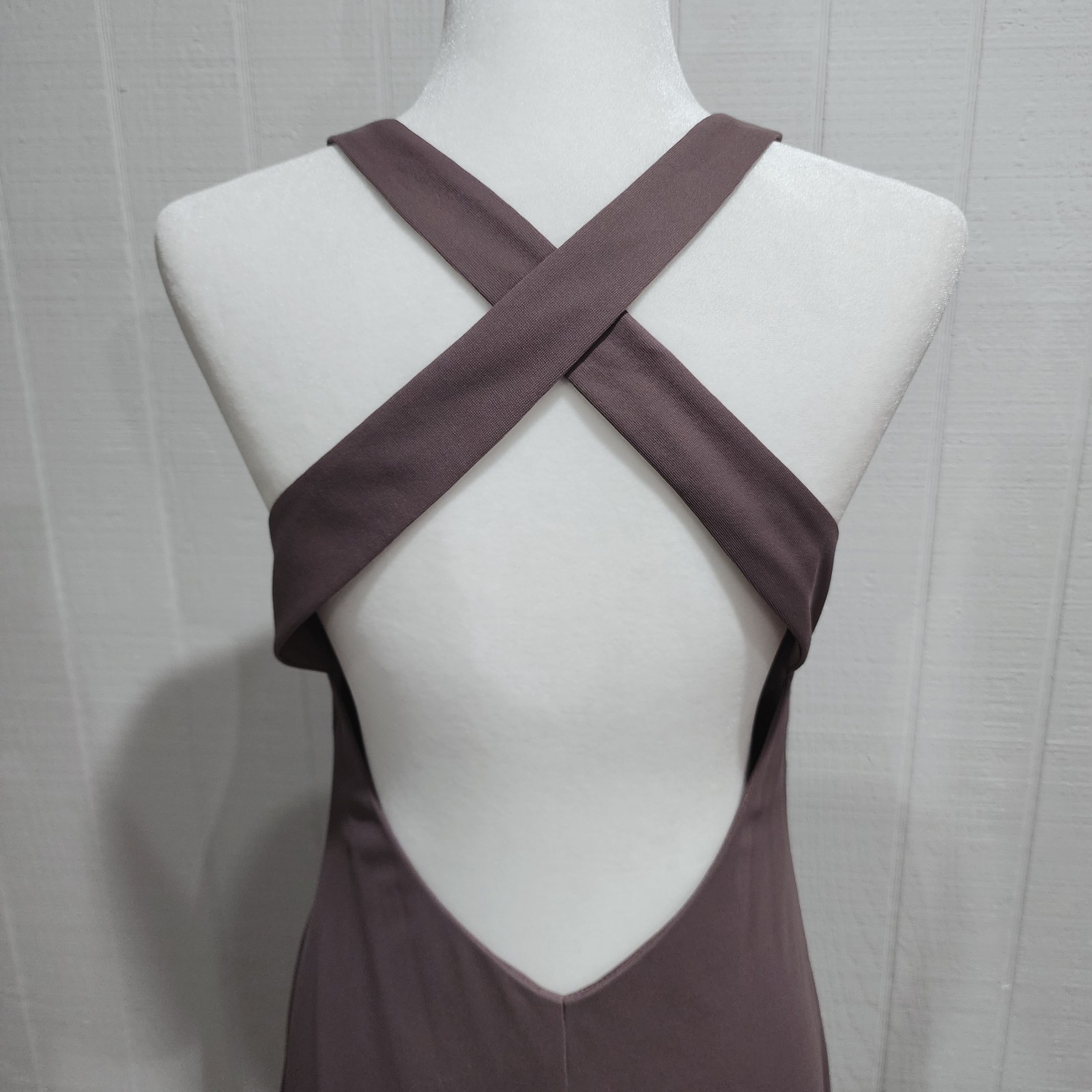 Laundry Shelli Segal Dress Size 12 Taupe Criss Cross Open Back Pullover Lined