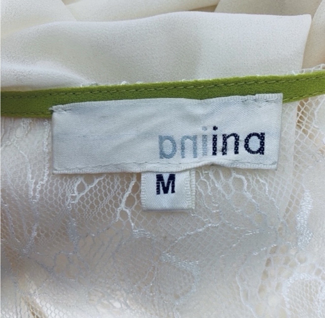 Aniina floor length cream/green trim lace dress size medium