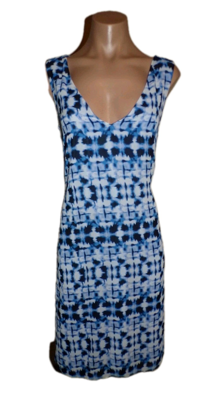 NEW Dana Buchman Blue White Tie Dye High Low Dress Size 14 Large V-Neck NWT $68