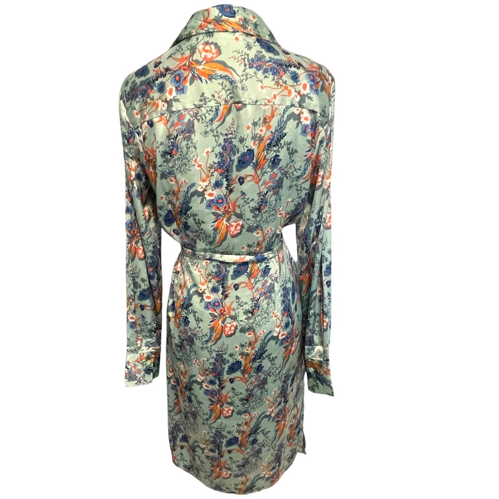 Ophelia Roe Mint Floral Belted Midi Shirt Dress Womens Size Small Shirtdress