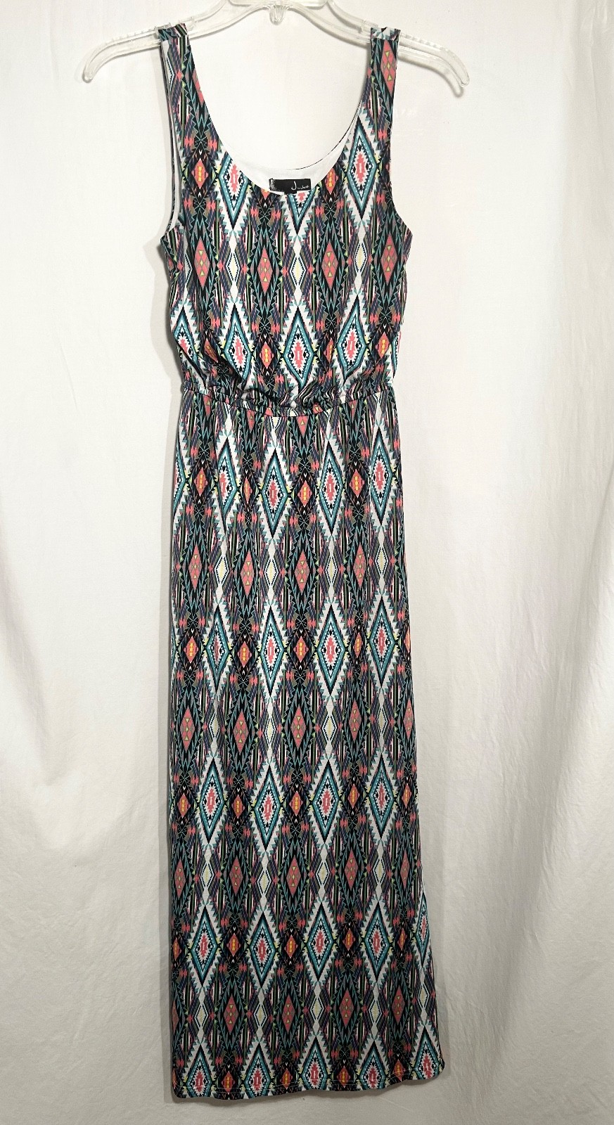 WOMENS MEDIUM J FOR JUSTIFY SLEEVELESS ABSTRACT MULTI COLORED STRETCH MAXI DRESS