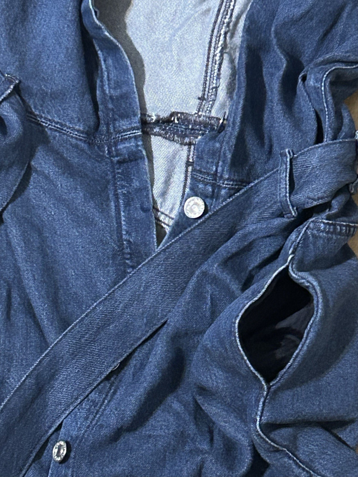 7 For All Mankind Lustre Blue Denim Button Down Shirt Dress with Tie Belt