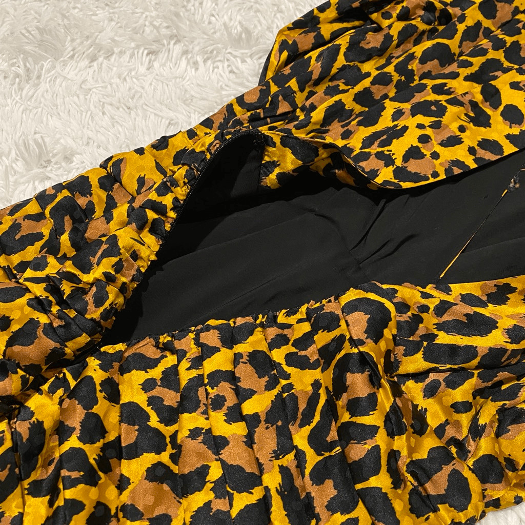 Ronny Kobo Giorgia Leopard Print Puff-Shoulder Faux Wrap Dress XS