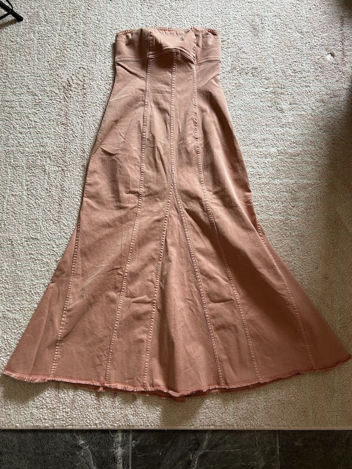 NWT Anthropologie Pilcro Icon Fluted Denim Midi Dress Size Small Coral