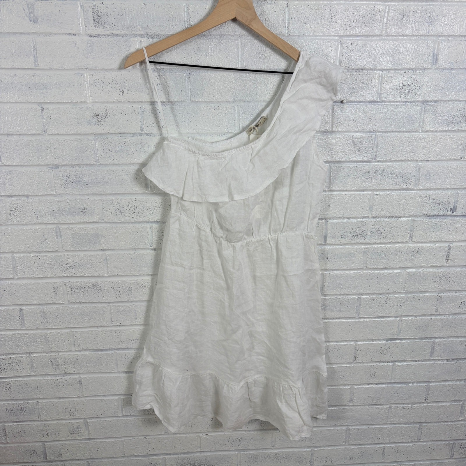 Valentina Naldi One Shoulder Linen Dress Womens S White Ruffle Made in Italy
