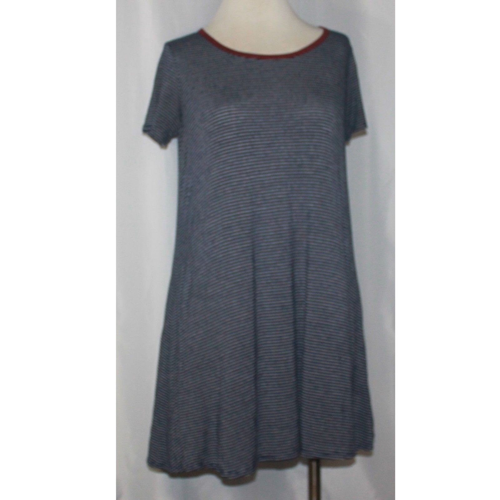 Love Fire Navy Blue & White Stripe Knee Length T-Shirt Dress Size M