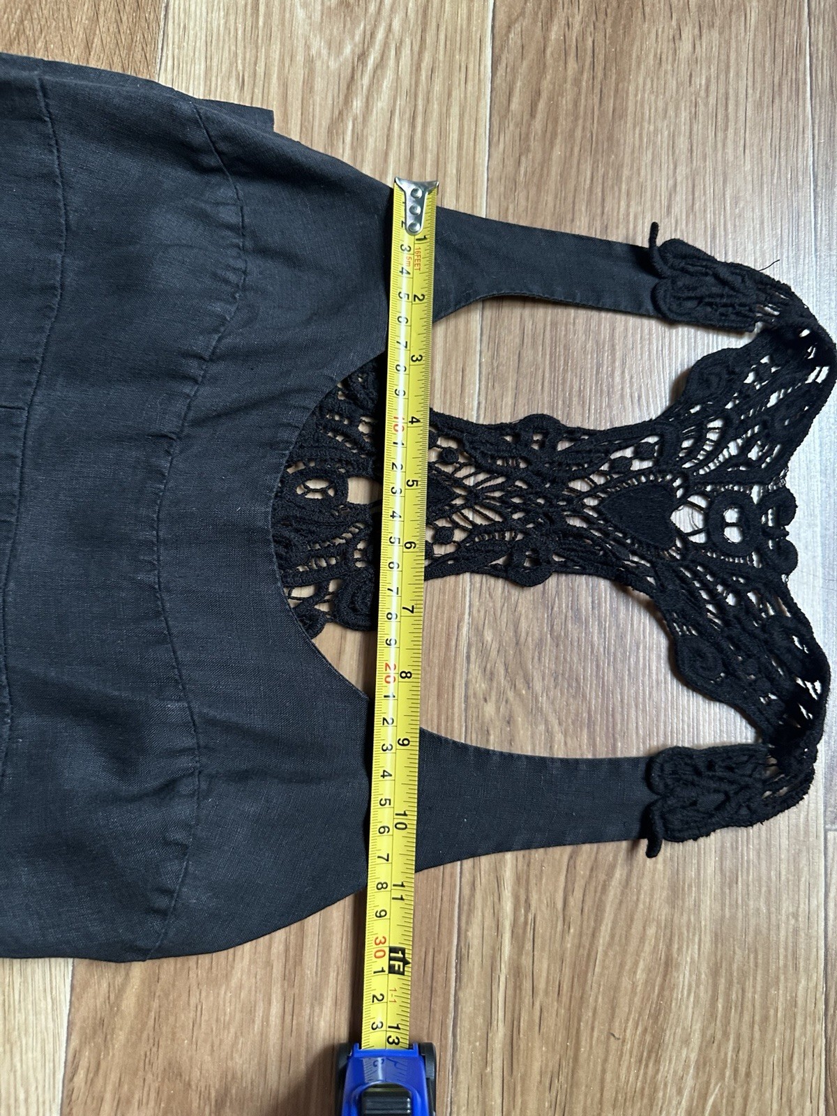 Didier Parakian Vintage Black Linen Maxi Dress Crochet Lace Y2K Gothic Sz 38