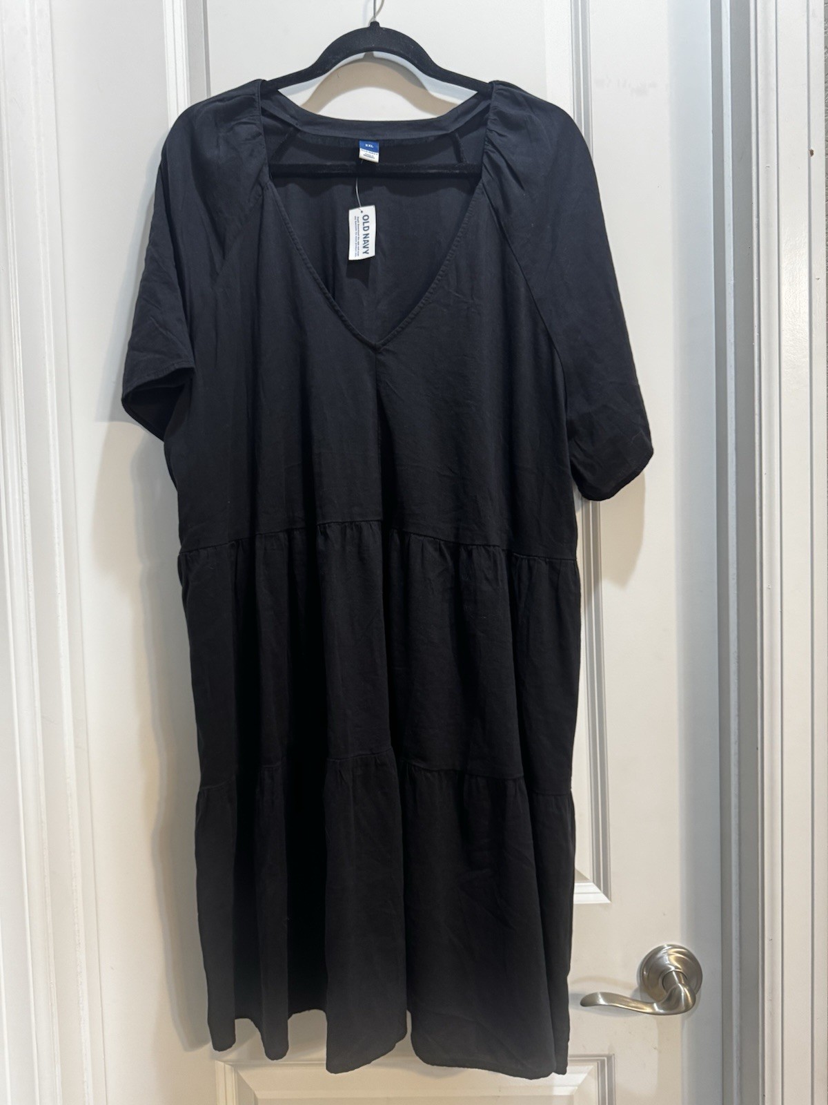 NWT Old Navy Black Tiered Dress XXL VNeck Cap Sleeves Armpit To Armpit 26”